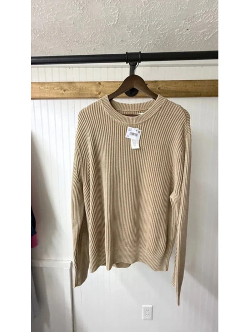 American Eagle Fisherman Crew Neck Sweater medium new tan cotton gorpcore